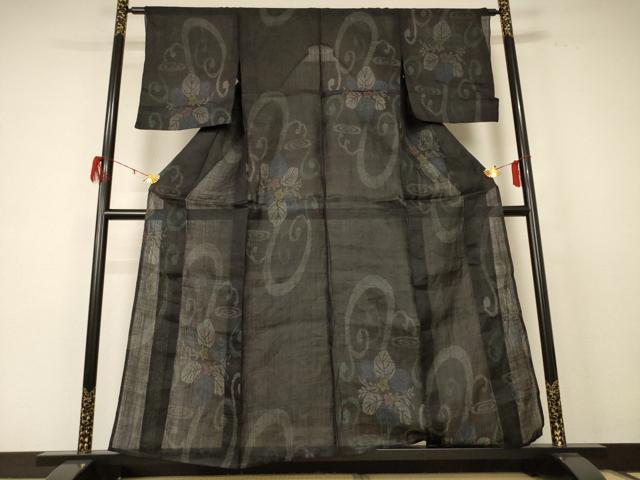 平和屋着物＊夏物　重要無形文化財　本場宮古上布　草花文　苧麻　逸品　AABE0648jd