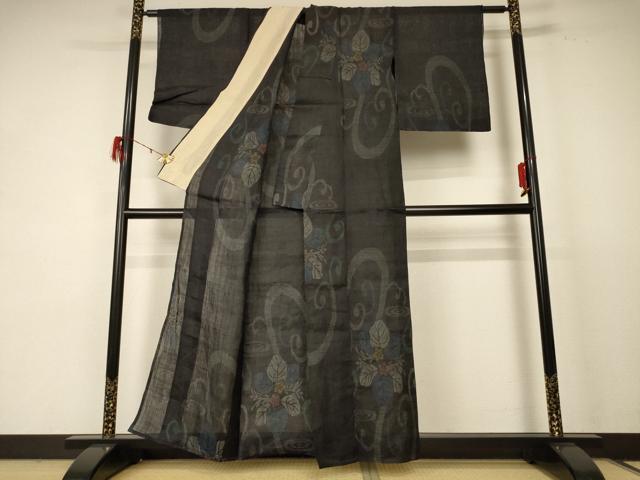平和屋着物＊夏物　重要無形文化財　本場宮古上布　草花文　苧麻　逸品　AABE0648jd