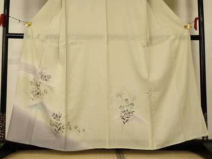 平和屋着物＊夏物 訪問着 縦絽 風景草花文 暈し染め 正絹 逸品 AABE0655jd