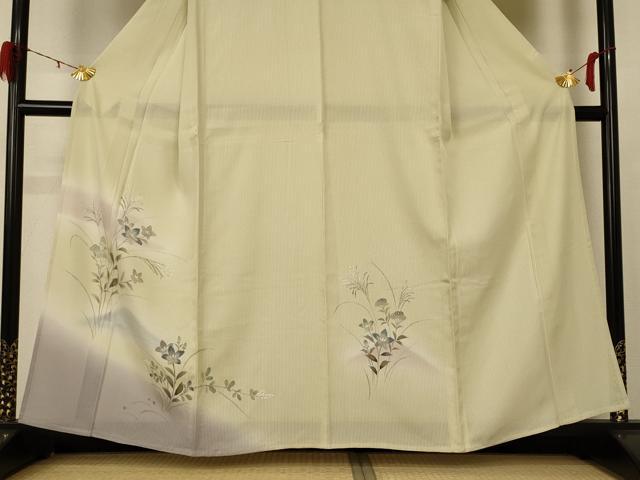平和屋着物＊夏物 訪問着 縦絽 風景草花文 暈し染め 正絹 逸品 AABE0655jd