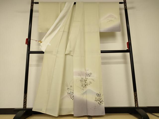 平和屋着物＊夏物 訪問着 縦絽 風景草花文 暈し染め 正絹 逸品 AABE0655jd