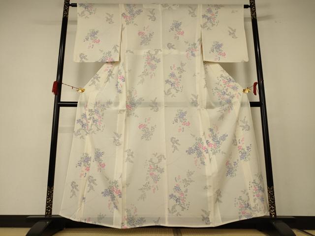平和屋着物＊夏物 小紋 絽 草花文 正絹 逸品 AABE0656jd