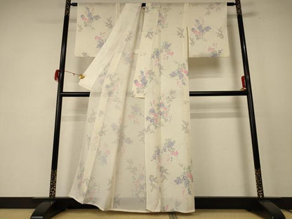 平和屋着物＊夏物 小紋 絽 草花文 正絹 逸品 AABE0656jd