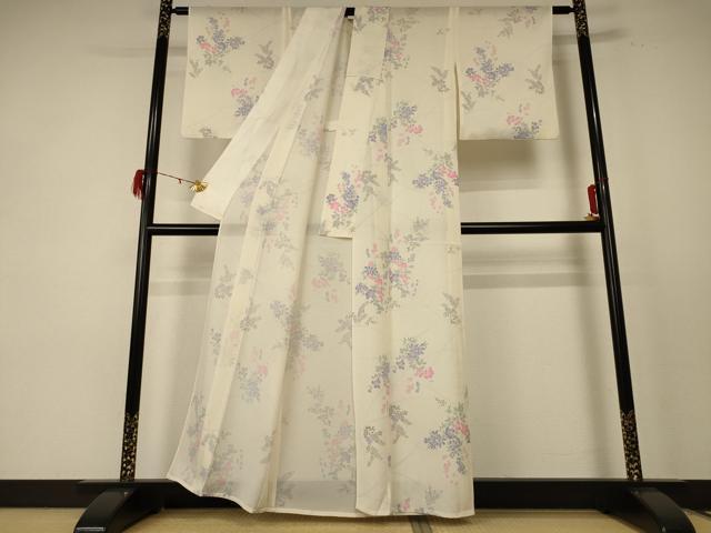 平和屋着物＊夏物 小紋 絽 草花文 正絹 逸品 AABE0656jd