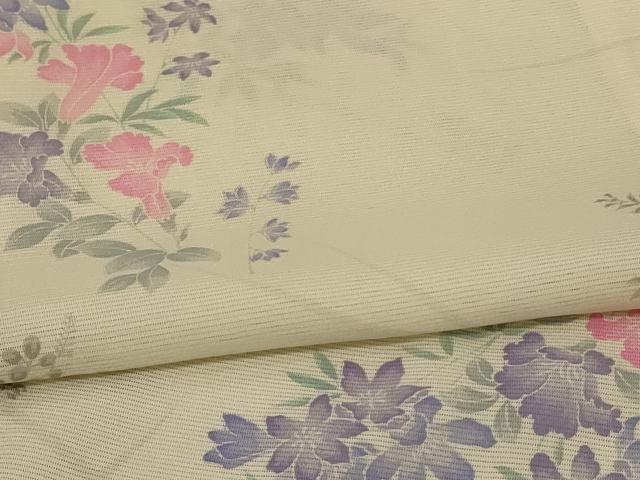 平和屋着物＊夏物 小紋 絽 草花文 正絹 逸品 AABE0656jd