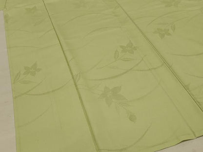 平和屋着物＊夏物 色無地 縦絽 芝花紋紗 若菜色 正絹 逸品 AABE0658jd