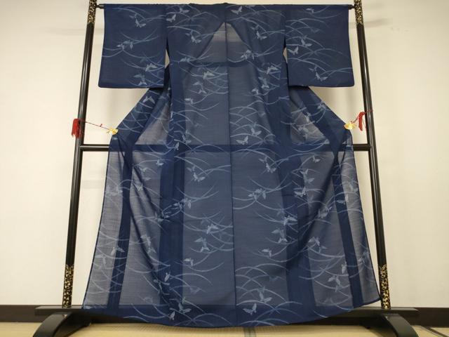 平和屋着物＊夏物　小紋　紗　舞蝶芝文　洗える着物　AABE0660jd 平和屋着物＊夏物 小紋 紗 舞蝶芝文 洗える着物 AABE0660jd