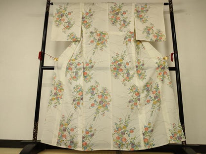 平和屋着物＊夏物 小紋 絽 草花文 金彩 正絹 逸品 AABE0661jd