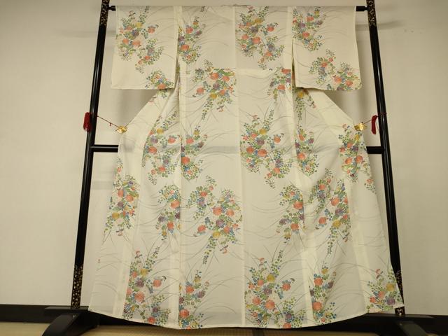 平和屋着物＊夏物 小紋 絽 草花文 金彩 正絹 逸品 AABE0661jd