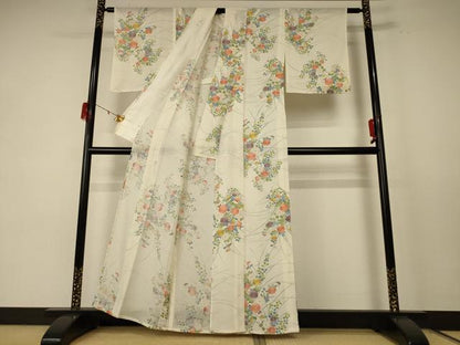 平和屋着物＊夏物 小紋 絽 草花文 金彩 正絹 逸品 AABE0661jd