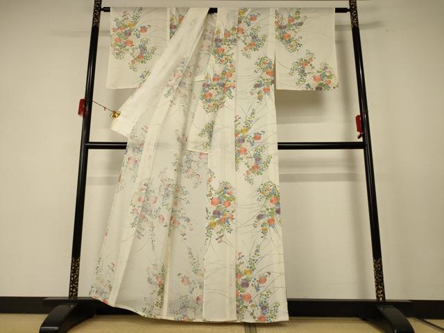 平和屋着物＊夏物 小紋 絽 草花文 金彩 正絹 逸品 AABE0661jd