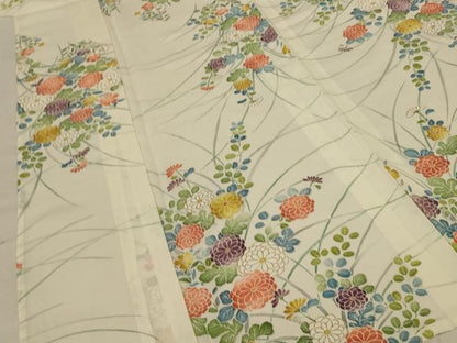 平和屋着物＊夏物 小紋 絽 草花文 金彩 正絹 逸品 AABE0661jd