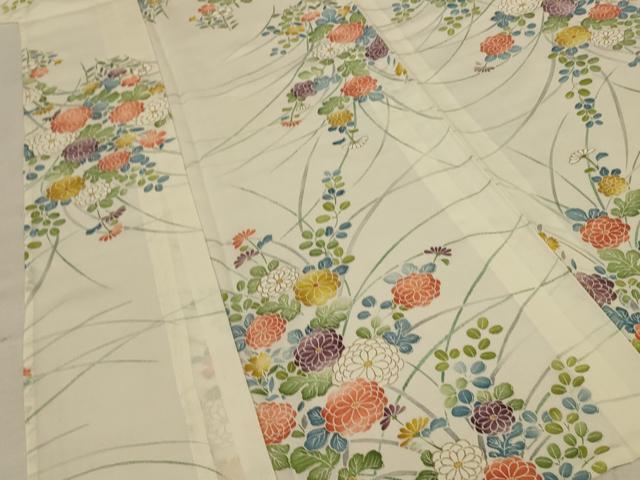 平和屋着物＊夏物 小紋 絽 草花文 金彩 正絹 逸品 AABE0661jd