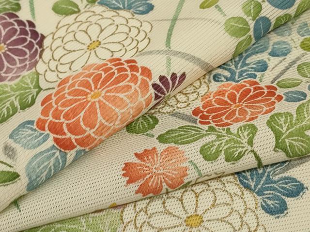 平和屋着物＊夏物 小紋 絽 草花文 金彩 正絹 逸品 AABE0661jd