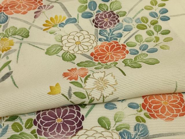 平和屋着物＊夏物 小紋 絽 草花文 金彩 正絹 逸品 AABE0661jd