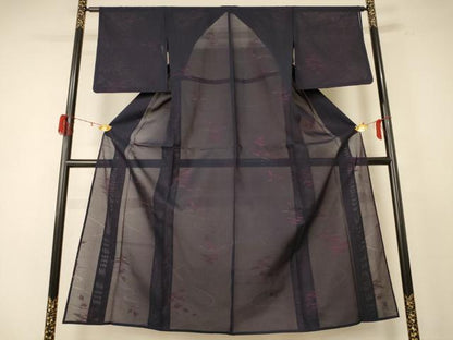 平和屋着物＊夏物 小紋 紗 枝葉文 正絹 逸品 AABE0671jd