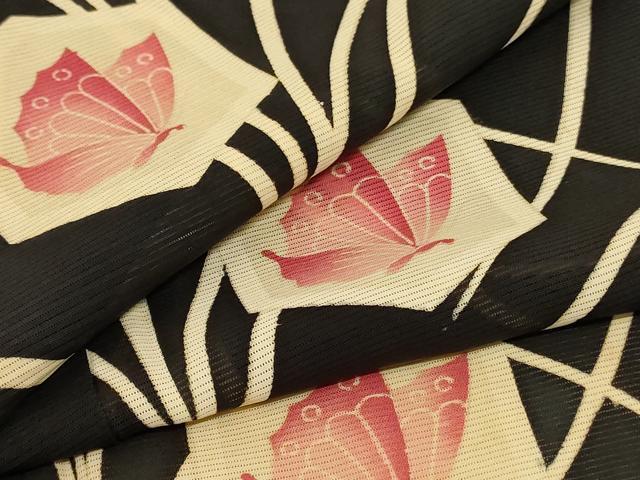 平和屋着物＊夏物 小紋 絽 亀甲舞蝶文 正絹 逸品 AABE0674jd