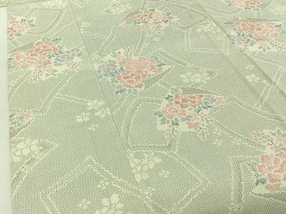 平和屋着物▽本塩沢 単衣 草花文 正絹 逸品 AABE0681jh