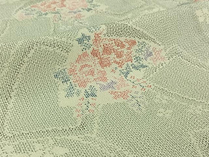 平和屋着物▽本塩沢 単衣 草花文 正絹 逸品 AABE0681jh