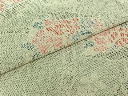 平和屋着物▽本塩沢 単衣 草花文 正絹 逸品 AABE0681jh