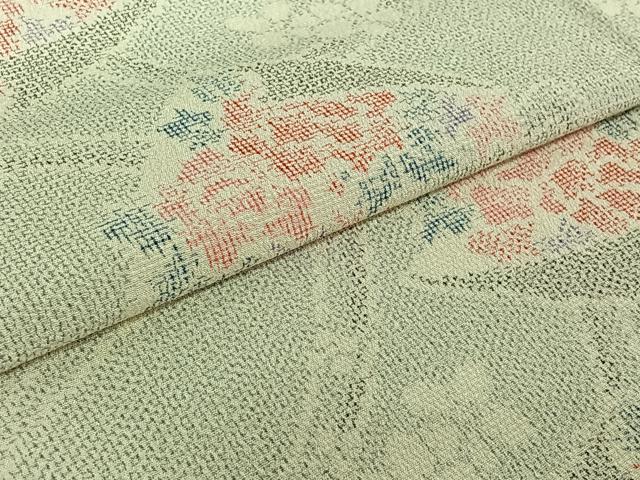 平和屋着物▽本塩沢 単衣 草花文 正絹 逸品 AABE0681jh