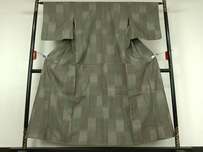 平和屋着物▽上質な紬 単衣 市松文様 正絹 逸品 AABE0683jh