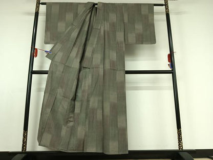 平和屋着物▽上質な紬 単衣 市松文様 正絹 逸品 AABE0683jh