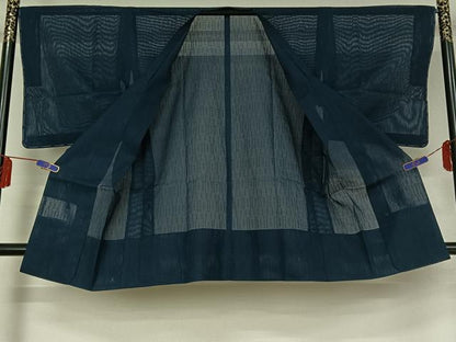 平和屋着物▽道行コート　スリーシーズン　春夏秋　塵除け　留紺色　正絹　逸品　AABE0684jh