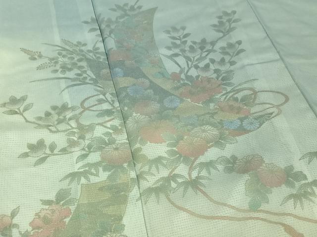 平和屋着物▽訪問着 無双 紗袷 紗×絽 短冊花文 正絹 逸品 AABE0686jh