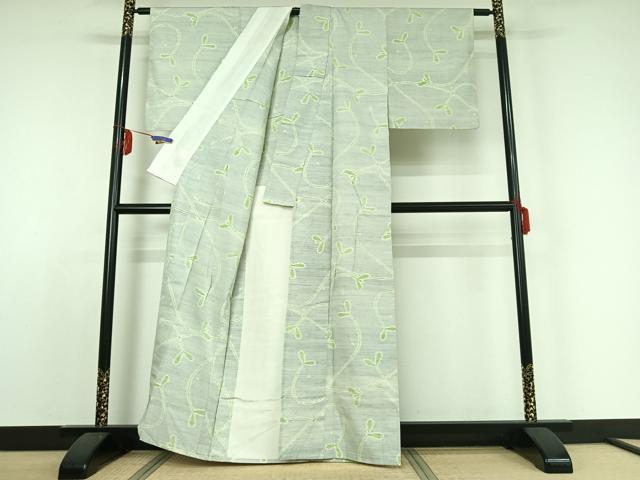 平和屋着物▽上質な紬　単衣　唐草文　正絹　逸品　AABE0688jh