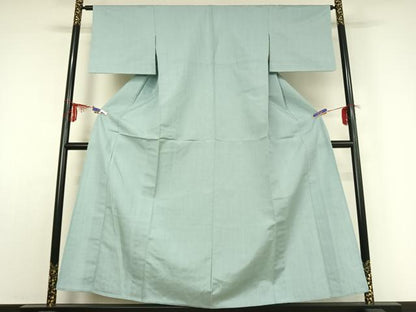 平和屋着物▽上質な紬 単衣 水色 正絹 逸品 AABE0689jh