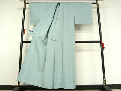 平和屋着物▽上質な紬 単衣 水色 正絹 逸品 AABE0689jh