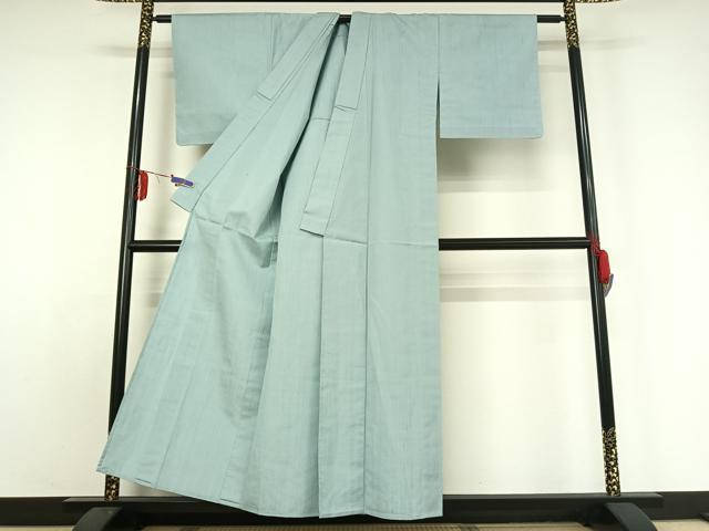 平和屋着物▽上質な紬 単衣 水色 正絹 逸品 AABE0689jh