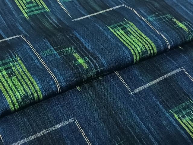 平和屋着物▽上質な紬　単衣　幾何学文様　正絹　逸品　AABE0690jh