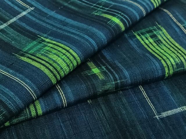 平和屋着物▽上質な紬　単衣　幾何学文様　正絹　逸品　AABE0690jh