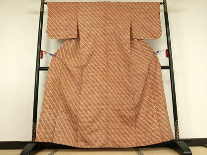 平和屋着物▽上質な紬 単衣 絞り 斜縞 正絹 逸品 AABE0692jh