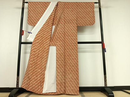 平和屋着物▽上質な紬 単衣 絞り 斜縞 正絹 逸品 AABE0692jh