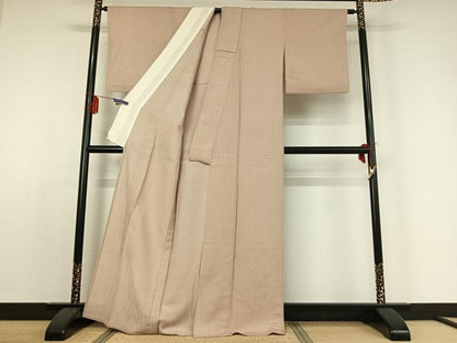 平和屋着物▽上質な紬 単衣 杢目文様 正絹 逸品 AABE0694jh