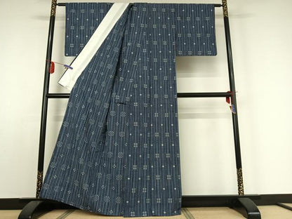 平和屋着物▽上質な紬 単衣 縞 正絹 逸品 AABE0695jh