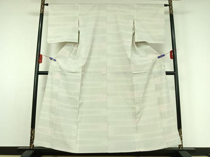平和屋着物▽本塩沢 単衣 110亀甲 横段文 正絹 逸品 AABE0699jh