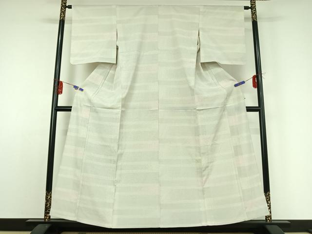 平和屋着物▽本塩沢 単衣 110亀甲 横段文 正絹 逸品 AABE0699jh