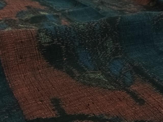 平和屋着物▽上質な紬 単衣 枝葉文 正絹 逸品 AABE0701jh