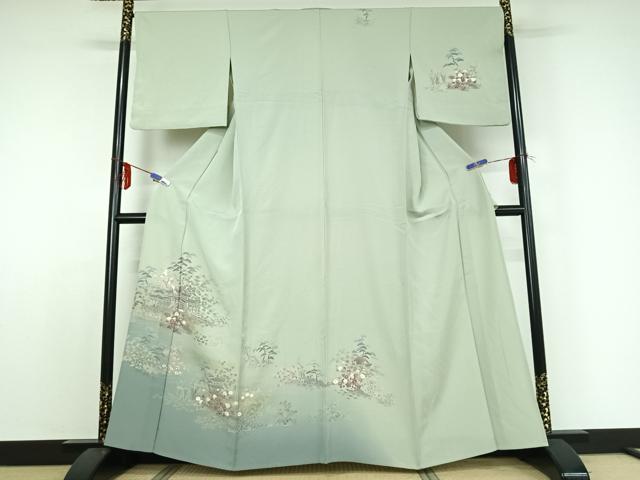 平和屋着物▽訪問着 単衣 風景花文 暈し染め 金銀彩 正絹 逸品 AABE0702jh