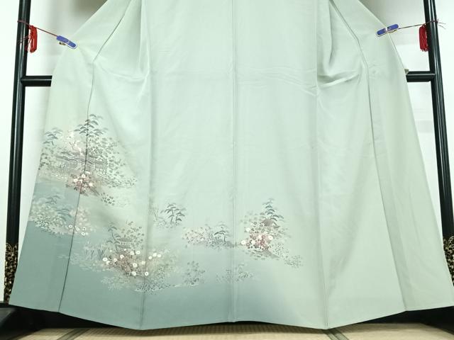 平和屋着物▽訪問着 単衣 風景花文 暈し染め 金銀彩 正絹 逸品 AABE0702jh