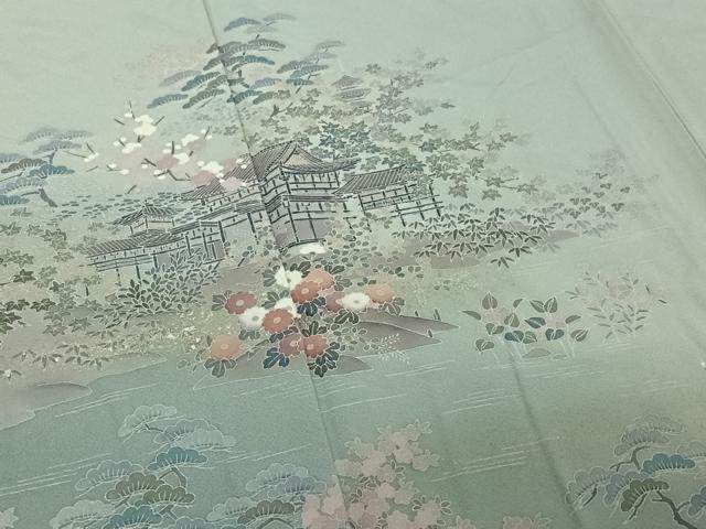 平和屋着物▽訪問着 単衣 風景花文 暈し染め 金銀彩 正絹 逸品 AABE0702jh