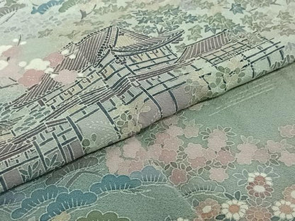 平和屋着物▽訪問着 単衣 風景花文 暈し染め 金銀彩 正絹 逸品 AABE0702jh
