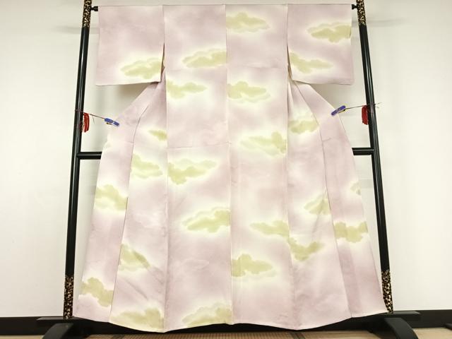 平和屋着物▽上質な小紋 単衣 雲取り文 暈し染め 正絹 逸品 AABE0703jh