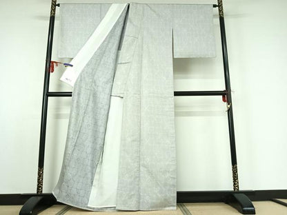 平和屋着物▽お召 単衣 幾何学文様 やまと誂製 正絹 逸品 AABE0704jh