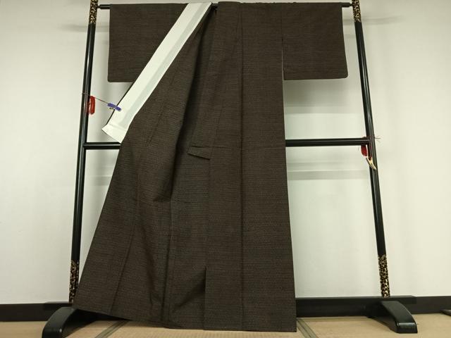 平和屋着物▽上質な紬 単衣 亀甲柄 正絹 逸品 AABE0705jh