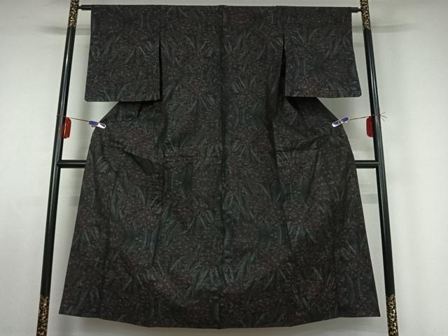 平和屋着物▽薩摩結城 単衣 草花文 正絹 逸品 AABE0706jh